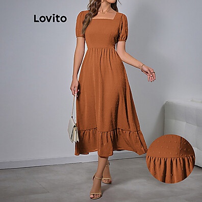 Vestido Lovito: Elegância em Jacquard com Babados