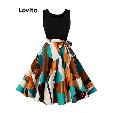 Vestido Lovito: Elegância Geométrica e Cores Vibrantes