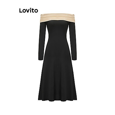 Vestido Lovito Elegante com Blocos de Cores - Estilo Moderno