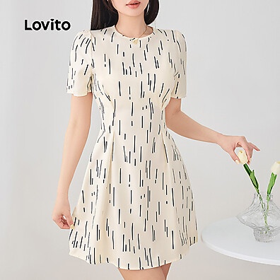 Vestido Lovito Geométrico Casual: Elegância com Conforto