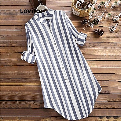 Vestido Lovito Listrado: Elegância Casual para Mulheres