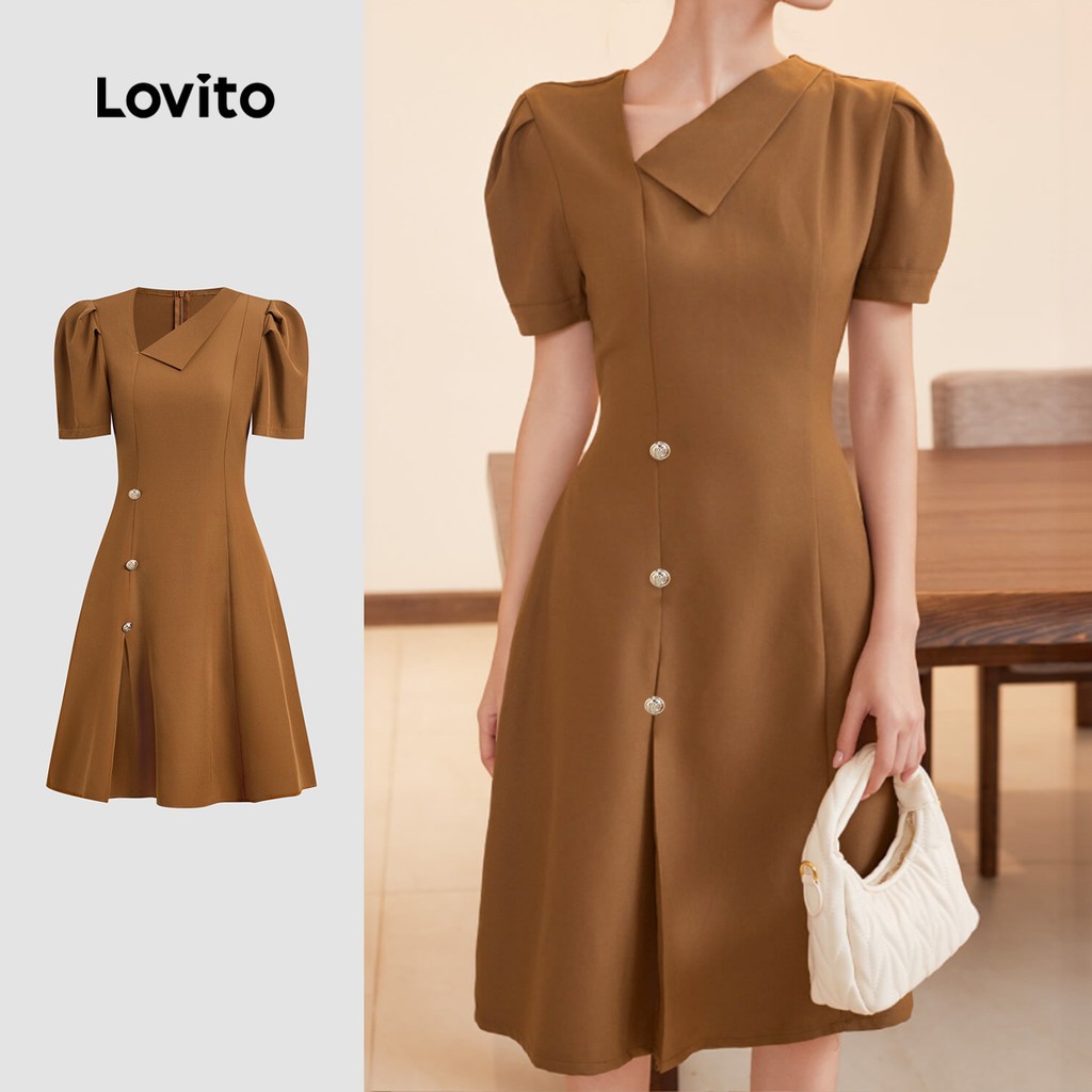 Vestido Lovito Marrom: Elegância Assimétrica