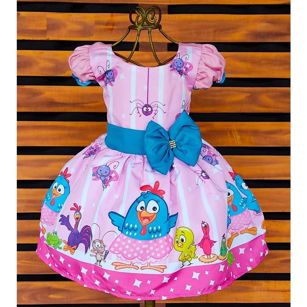 Vestido Luxo Infantil Galinha Pintadinha Rosa – Bufante e Estiloso!