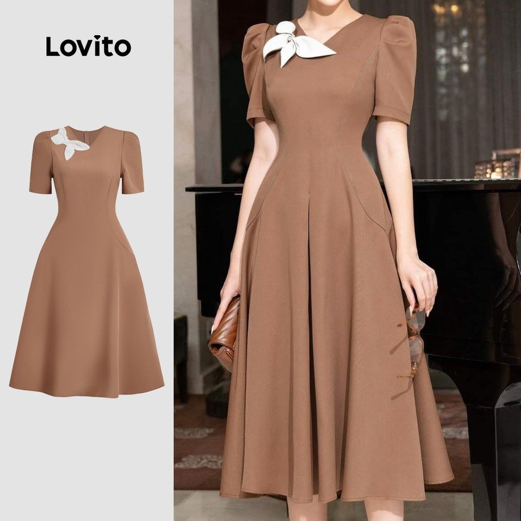 Vestido Marrom com Laço Lovito: Elegância Casual