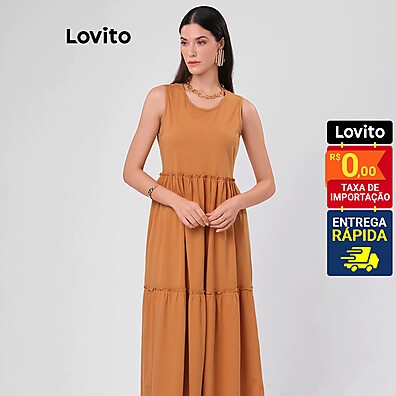 Vestido Midi Básico com Babados Lovito – Conforto e Estilo