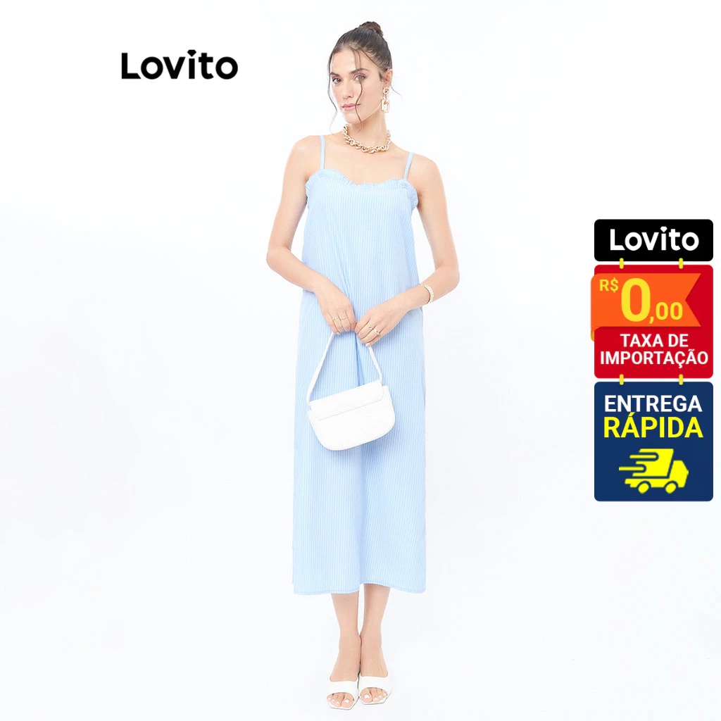 Vestido Midi Listrado Lovito: Elegância Casual