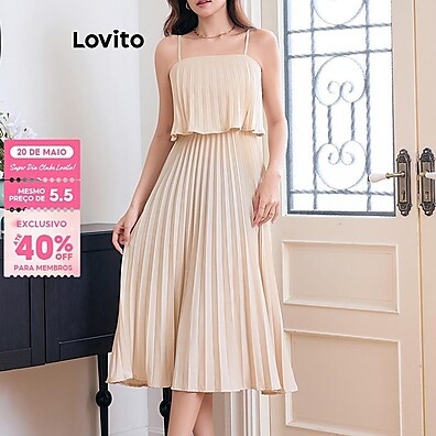 Vestido Plissado Casual Lovito L109MD205 – Elegante e Confortável