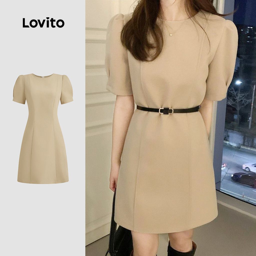 Vestido Plissado Lovito: Elegância Cáqui