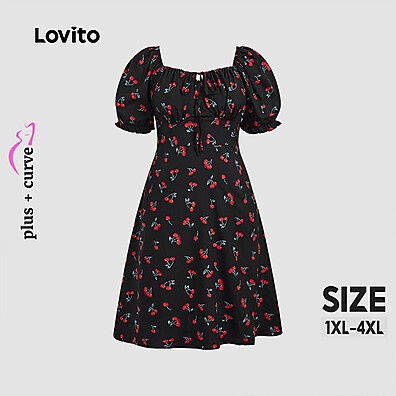 vestido-plus-size-ditsy-floral-com-mangas-bufantes