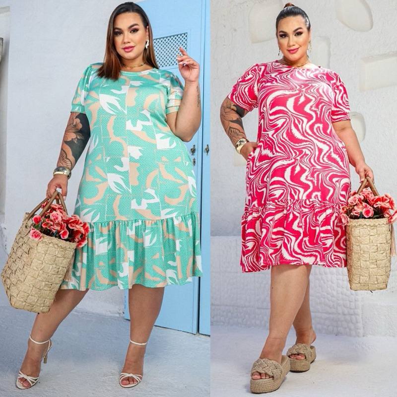 Vestido Plus Size: Estampa Verão com Babado