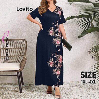 Vestido Plus Size Estampado Floral Ditsy Elegante Lovito LNL83058