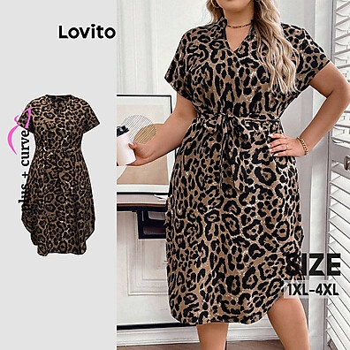 Vestido Plus Size Leopardo com Cinto Lovito – Estilo e Conforto na Medida Certa