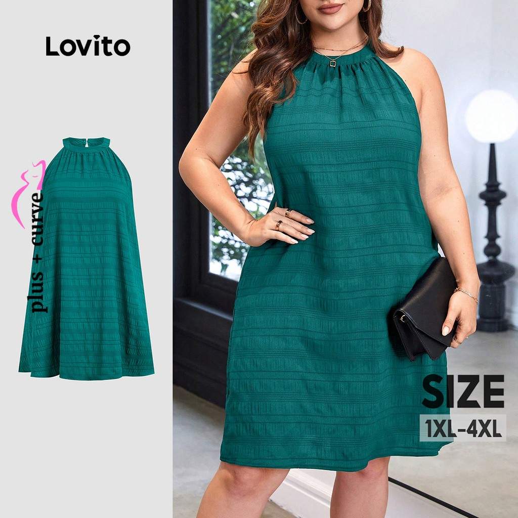 Vestido Plus Size Lovito: Elegância em Verde Escuro