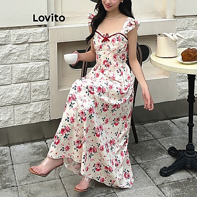 Vestido Romântico Floral com Babados Lovito L108ED197