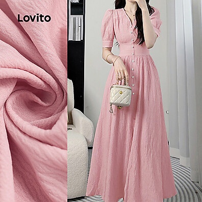 Vestido Rosa Lovito: Elegância Plissada para o Verão