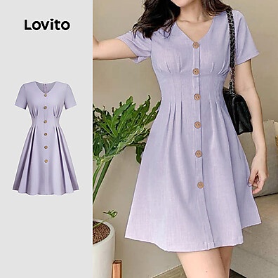 Vestido Roxo Plissado Lovito: Elegância Casual