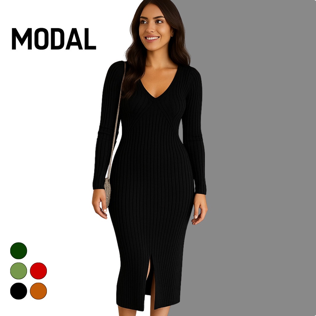 Vestido Tricot Midi Canelado: Elegância e Conforto