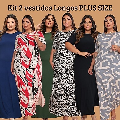 Vestidos Longos Evangélicos Plus Size: Kit 2 Curvy