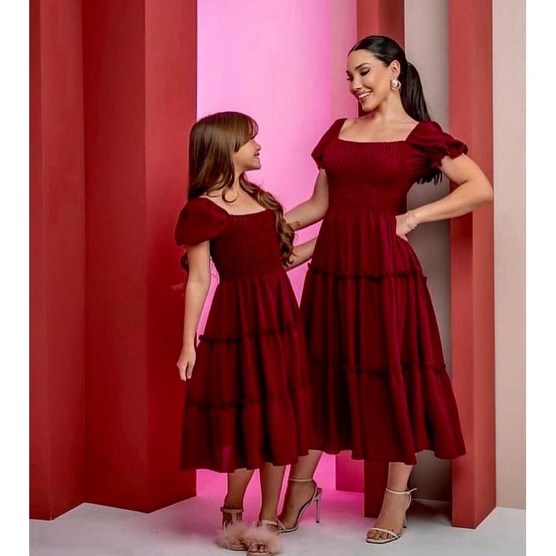 Vestidos Longos Mãe e Filha Princesinhas CREPE (2 Peças)