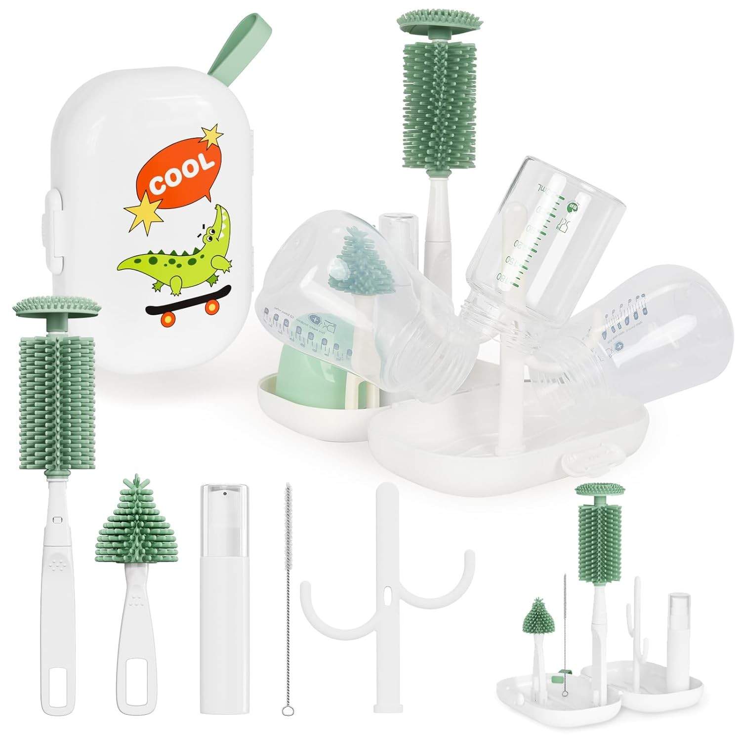 Kit de Viagem Portátil 6 em 1 para Bebês - Escovas de Limpeza e Armazenamento Seguro