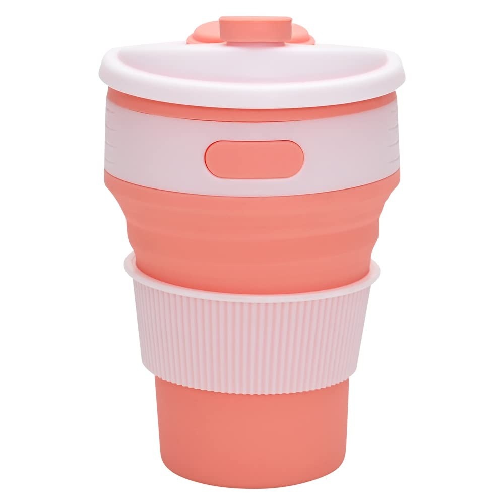 Copo Retrátil Silicone Rosa 370ml com Tampa - Portátil, Seguro e Prático para Viagens