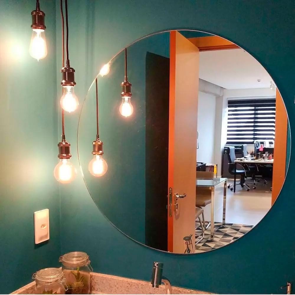 Espelho Redondo Decorativo 40cm com Fita Dupla Face - Vidro Lapidado Autoadesivo para Sala, Quarto e Banheiro