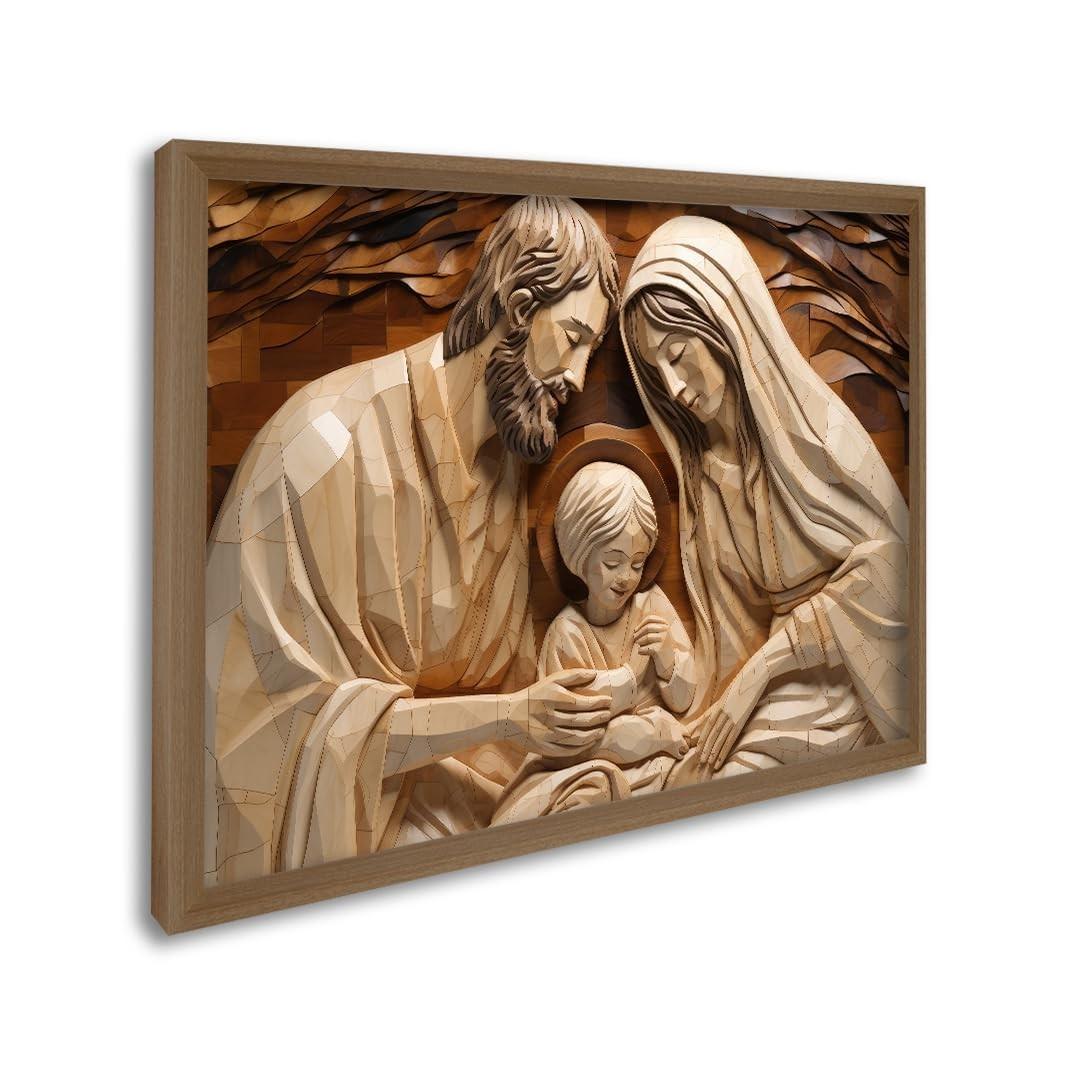 Quadro Decorativo Sagrada Família - Madeira 50x75cm com Vidro - Design Religioso Inspirador