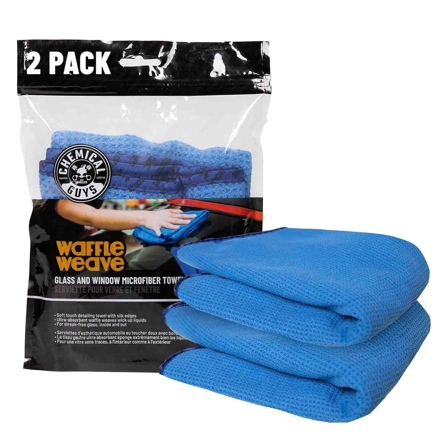 Chemical Guys Waffle Weave: Toalha de Microfibra Azul para Vidros e Janelas (2 Unidades) - Brilho Impecável Sem Riscos