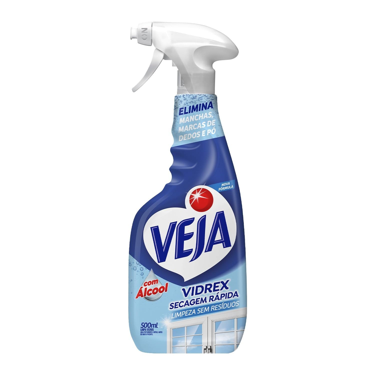 Vidrex Veja Limpa Vidros Spray Tradicional 500ml - Brilho e Limpeza Profunda Sem Resíduos