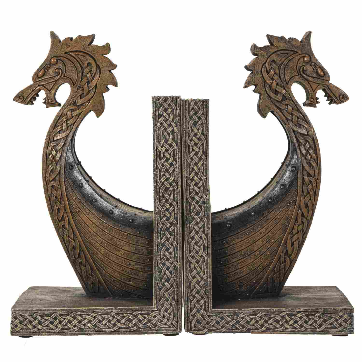 Suportes de Livros Dragon Viking - Design Nórdico com Detalhes de Navio para Decoração e Organização
