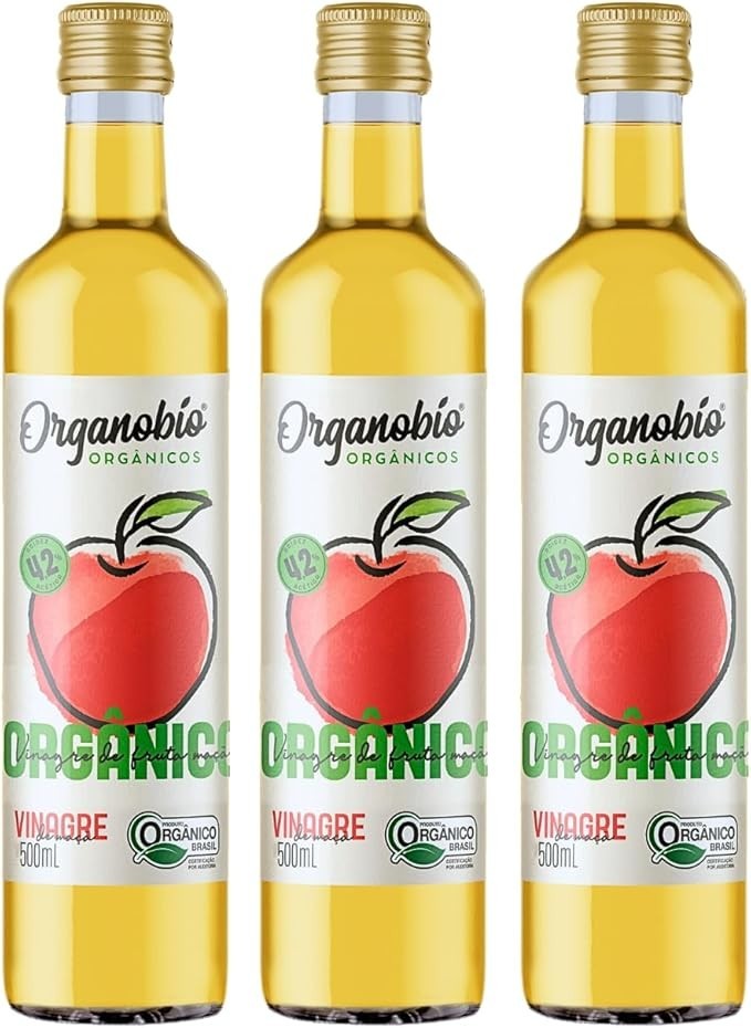 Kit 3 Vinagre De Maçã Orgânico Acidez 4,2% Organobío 500ml