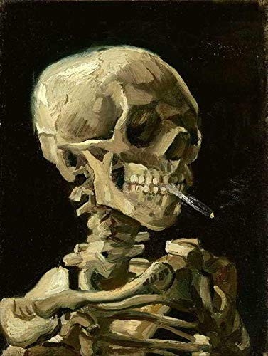 Caveira com Cigarro Aceso de Vincent van Gogh - Tela Canvas 50x66cm - Arte Exclusiva para Decoração