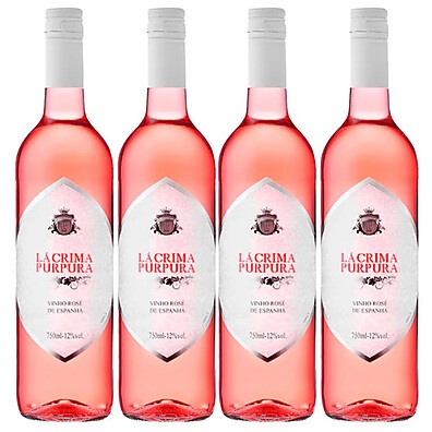 Vinho Rosé Seco Espanhol Lacrima Purpura 750ml – Kit com 4 Unidades