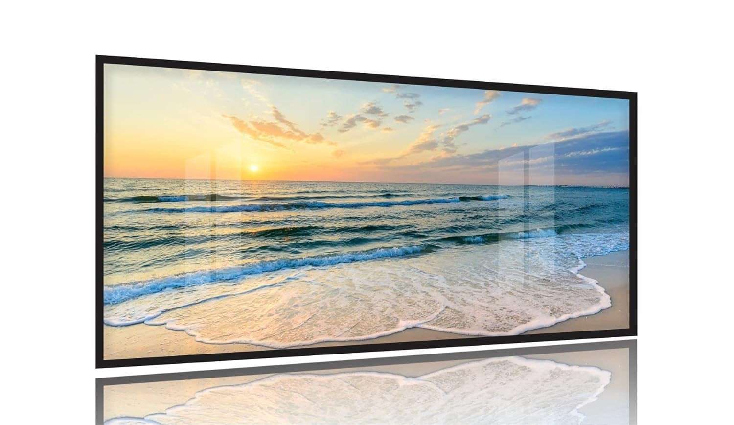 Quadro Decorativo Mar Praia 130x60cm - Moldura Preta com Vinil Brilhante para Sala e Quarto