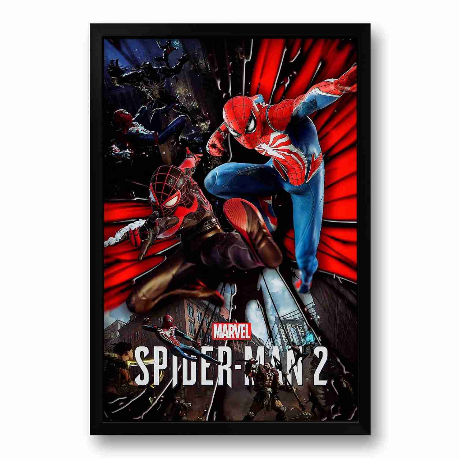 Quadro Decorativo Spider-Man 2 – 40x60cm | Moldura Ecológica em Madeira com Impressão em Vinil Premium