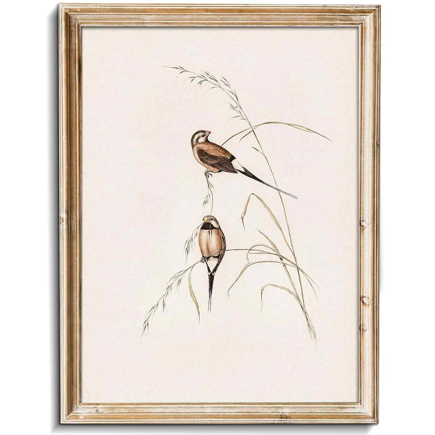 Arte de Parede Vintage Pássaros - Tela Retro Abstrata Decorativa 20,3cm
