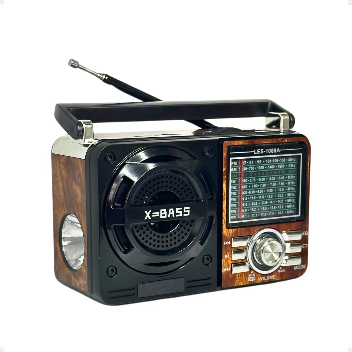 Rádio AM/FM Vintage Portátil Recarregável - Estilo Retrô com Bluetooth, USB e SD