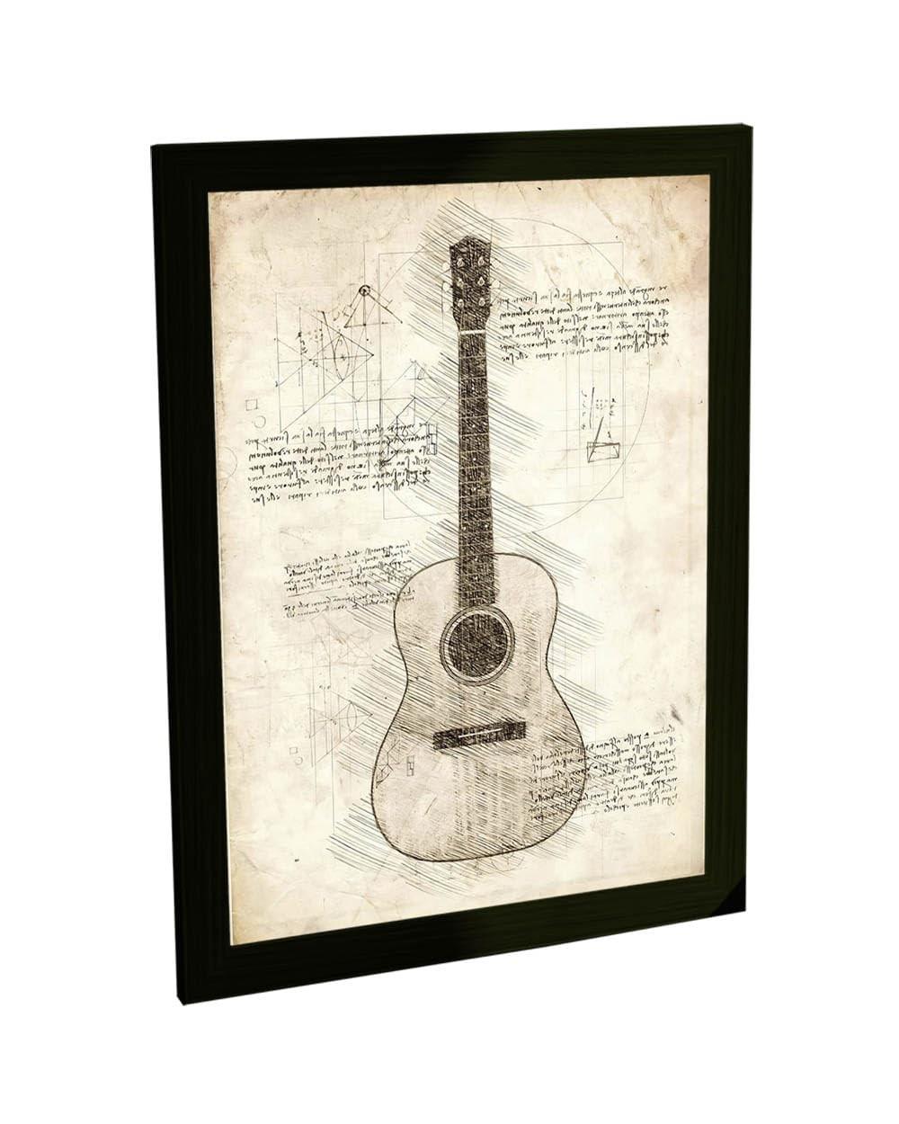 Quadro Decorativo A3 Violão Clássico - Moldura Moderna com Grampos Flexpoint para Troca Fácil de Arte
