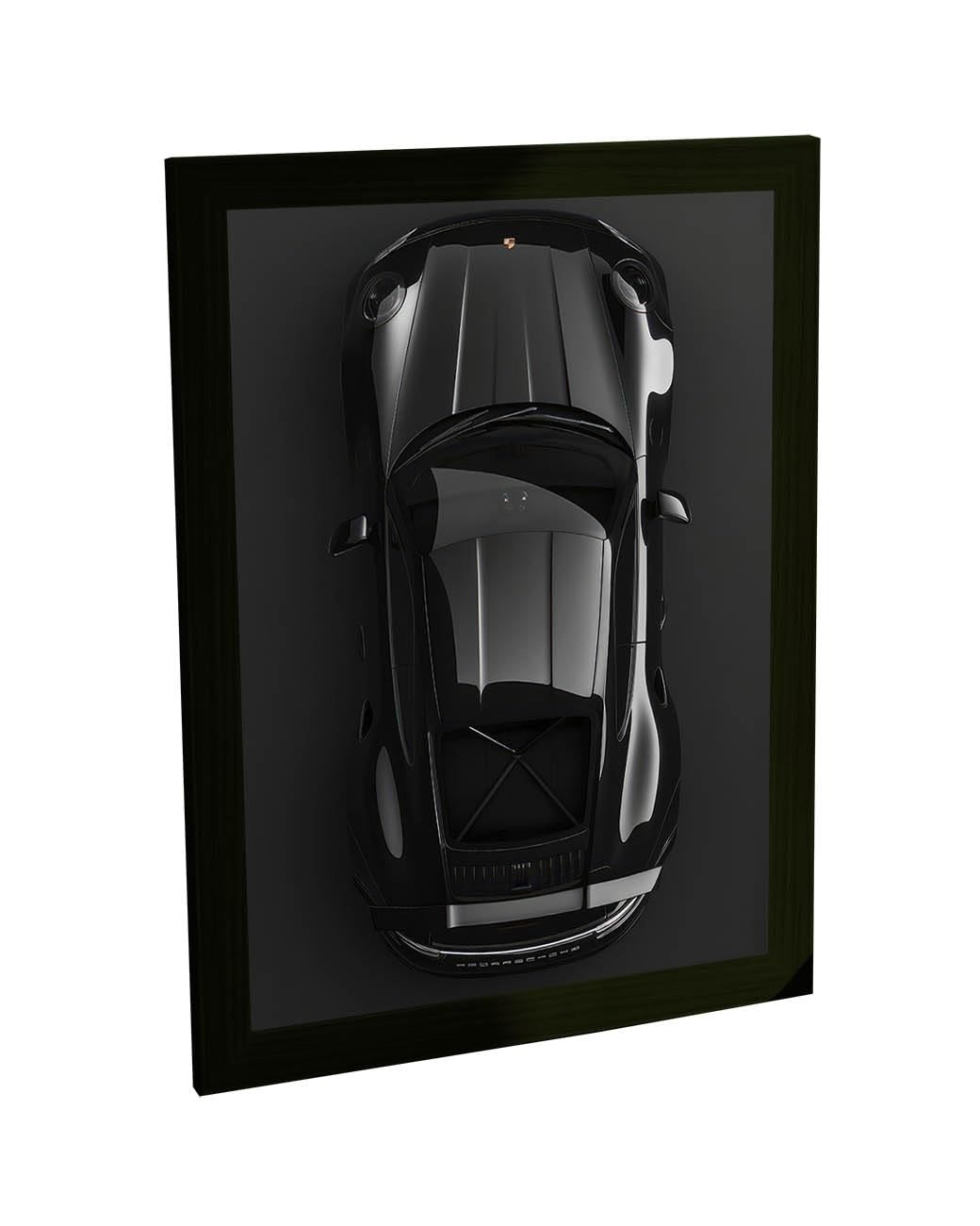 Quadro Decorativo Carro Esportivo Preto - Visão de Cima | Moldura Moderna com Grampos Flexpoint