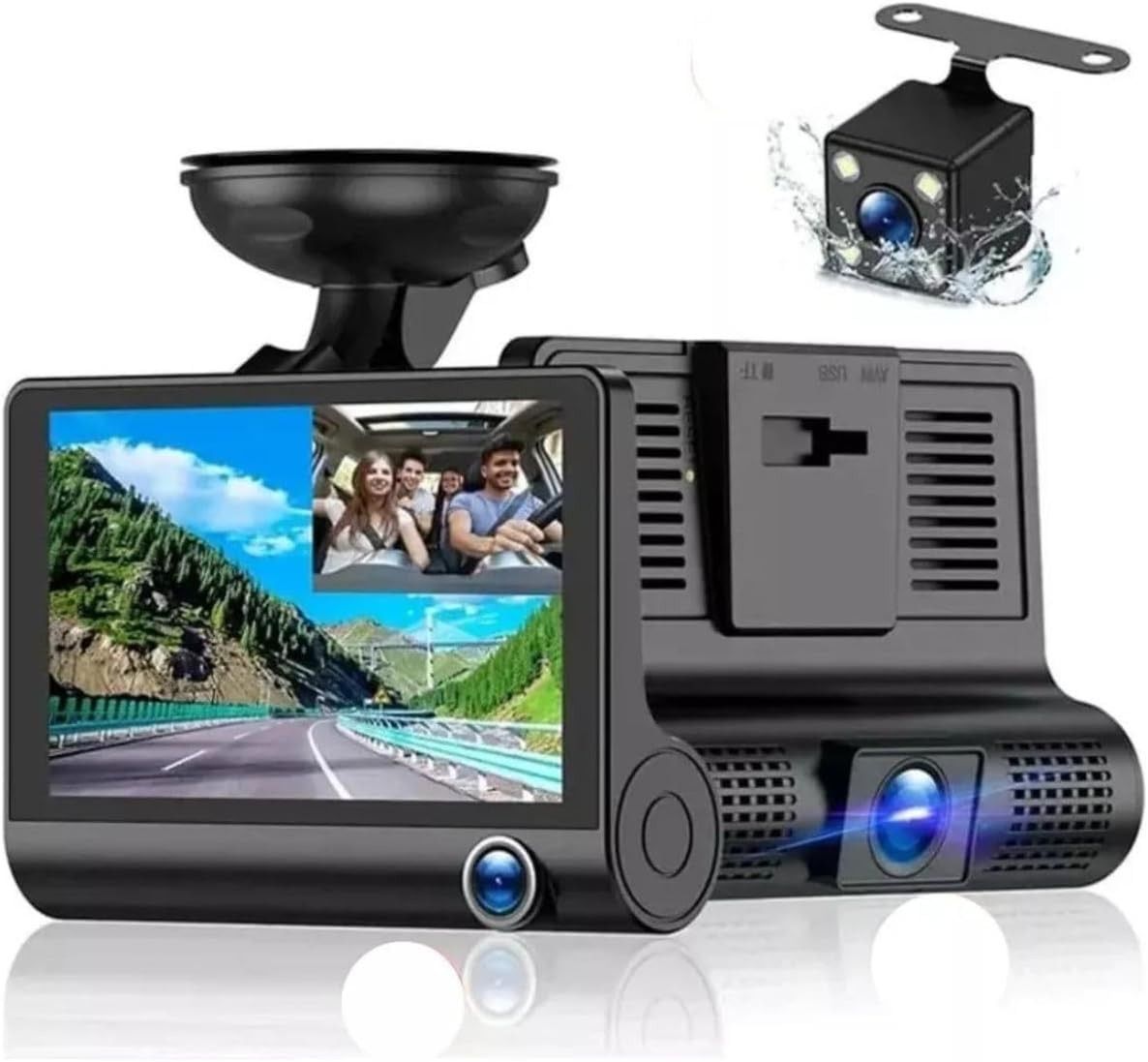 Câmera Veicular 3 em 1 Full HD 1080p: Segurança Total com Visão Noturna e Monitor de Estacionamento