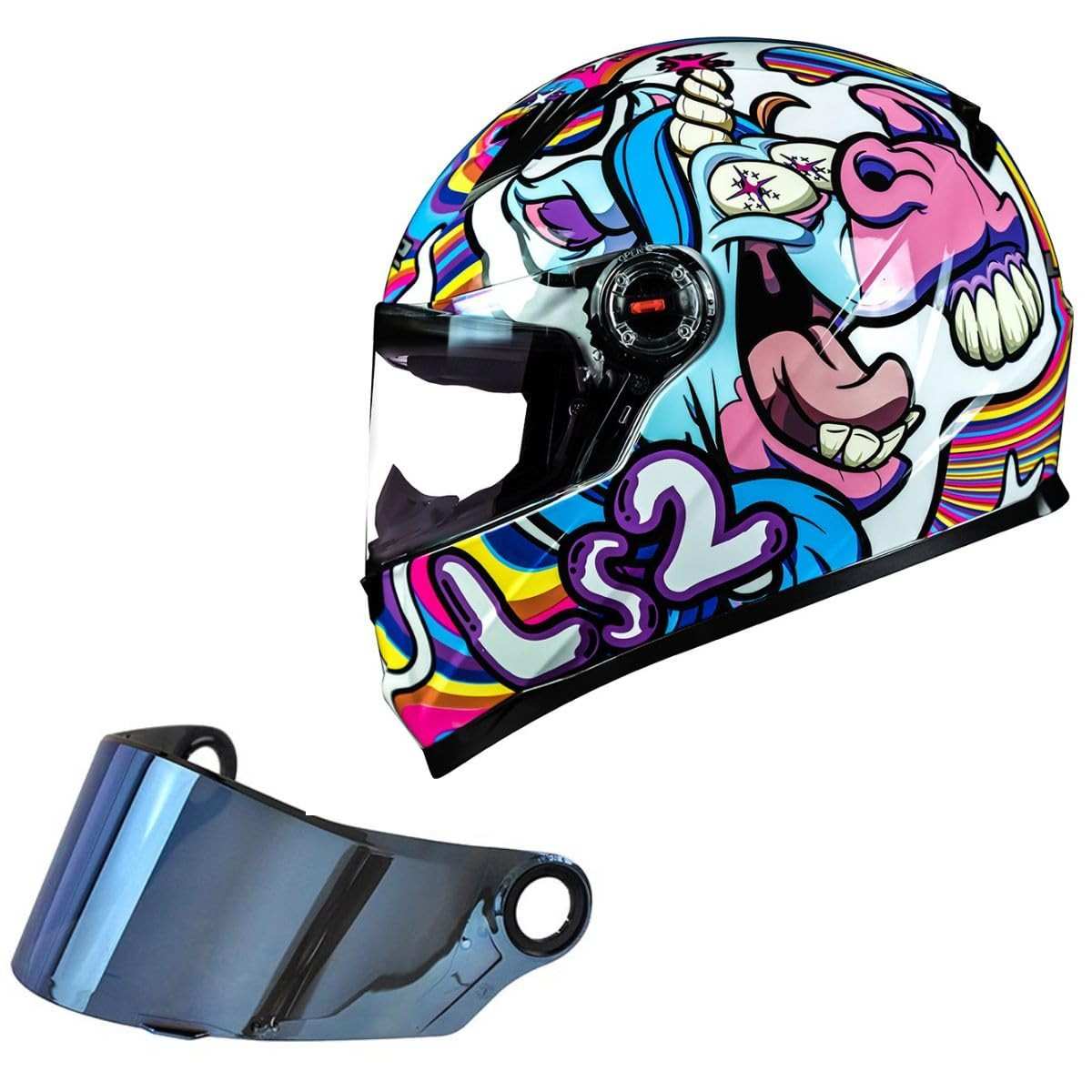 Kit Capacete Feminino LS2 FF358 Bubble Rosa Esportivo + Viseira Azul - Segurança e Estilo na Estrada