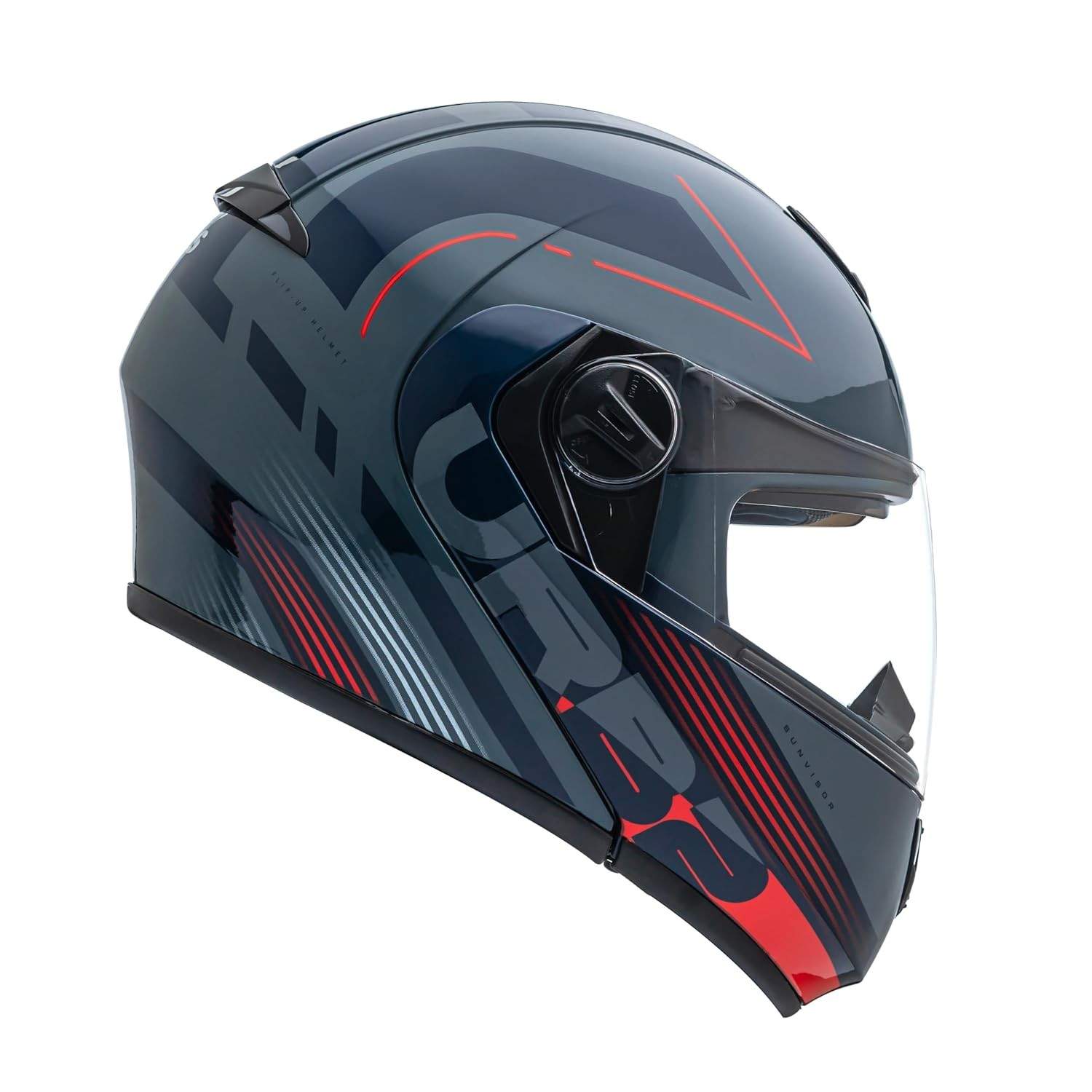 Capacete Articulado Peels U-RB2 Club Cinza Dark/Vermelho com Viseira Solar Interna - Segurança e Estilo para sua Moto