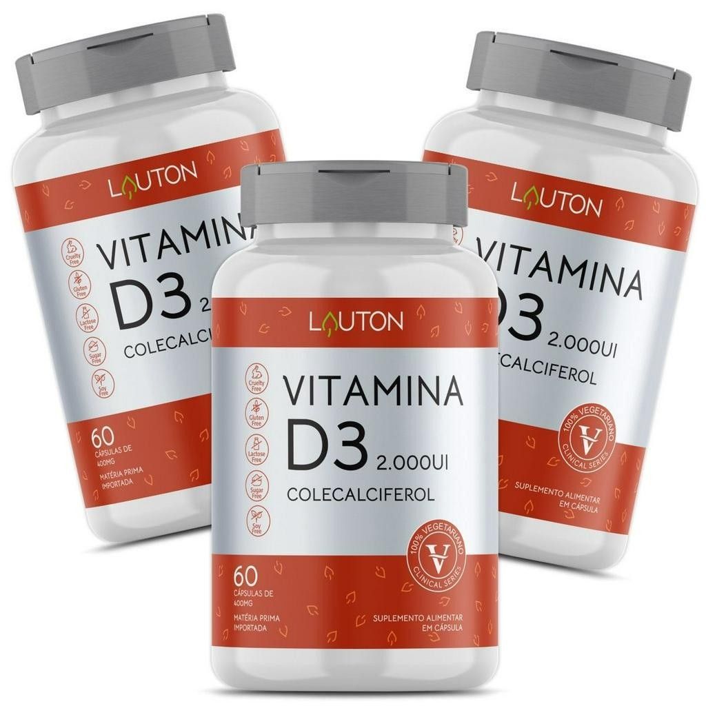 Vitamina D3 2000UI Lauton: Kit com 3 Potes