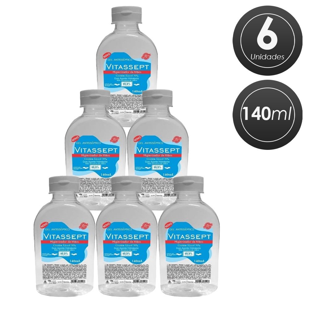 Vitassept: Kit 6 Álcool Gel 70% 140ml – Proteção Eficaz