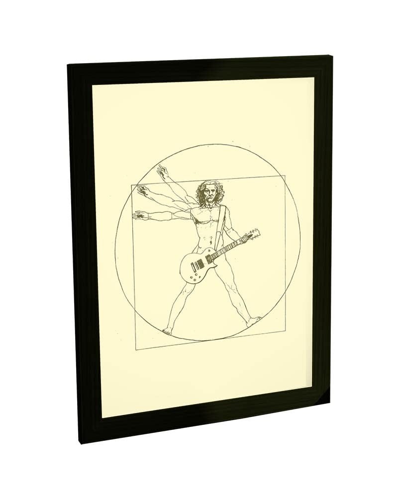 Quadro Decorativo Homem Vitruviano Guitarra Rock - Arte Moderna com Moldura Premium