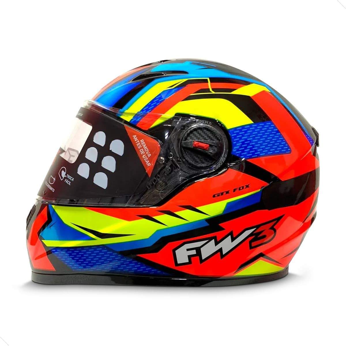 Capacete Fox GTX Laranja Fechado com Óculos Integrado - Segurança e Estilo para Você!