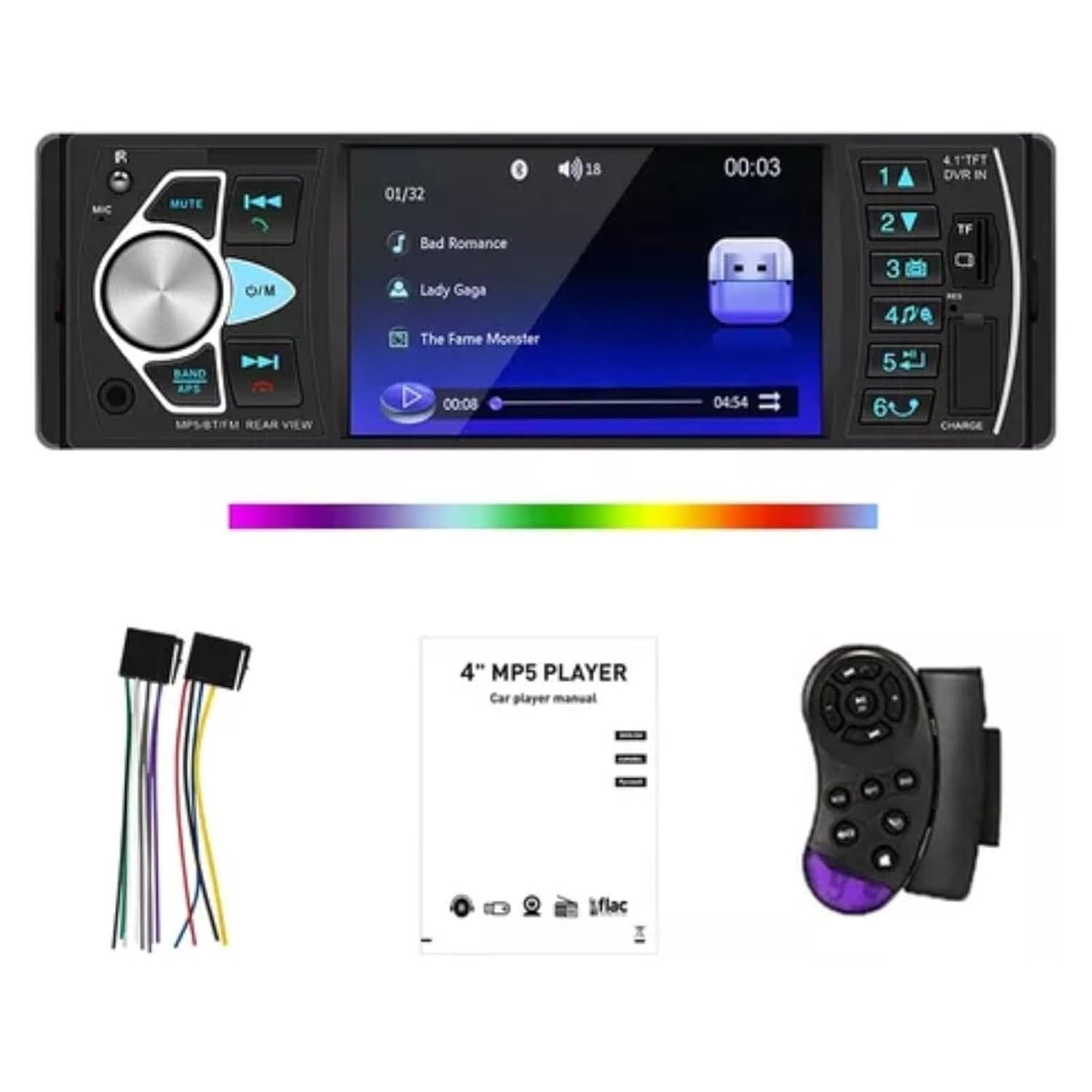 Som Automotivo FINYQBET: Tela HD 4.1", Bluetooth, Controle Volante e Subwoofer para Segurança e Entretenimento