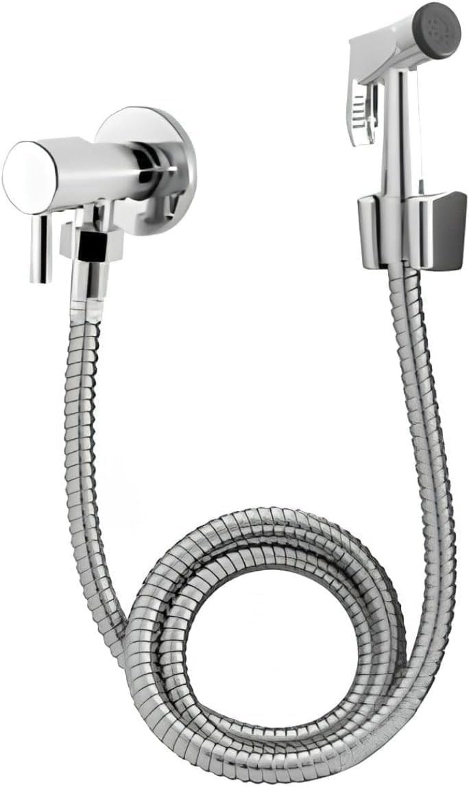 Ducha Higiênica Inox com Alta Pressão - 1,5m, Registro 1/4 Volta, Cabo Ergonômico