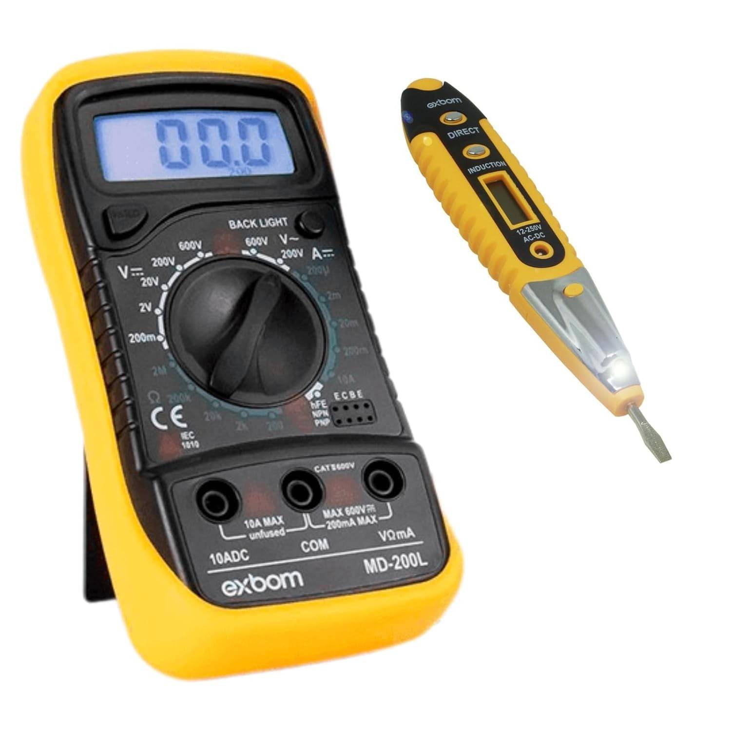 Multímetro Digital Profissional com Caneta Detector de Voltagem - Alta Precisão e Display LCD Iluminado
