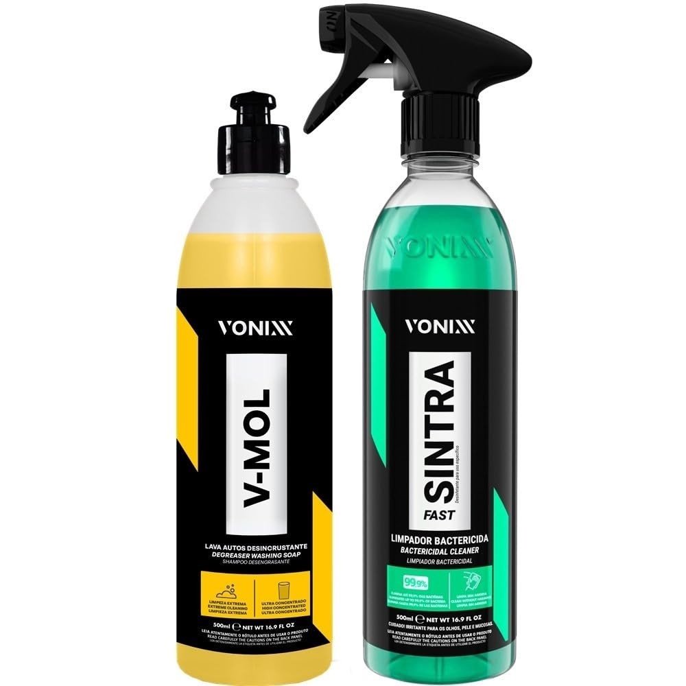 Kit Essencial Lavagem Automotiva: Shampoo V-Mol 500ml + Sintra Fast 500ml Vonixx